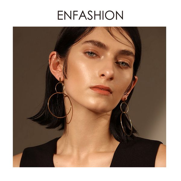 

enfashion jewelry geometric circle line dangle earrings gold color stainless steel long drop earrings for women earings eef1017, Golden
