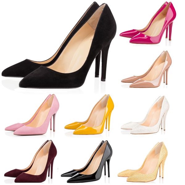 

2020 new fashion designer women shoes red bottom high heels 8cm 10cm 12cm nude black red pink leather pointed toes pumps dress shoe