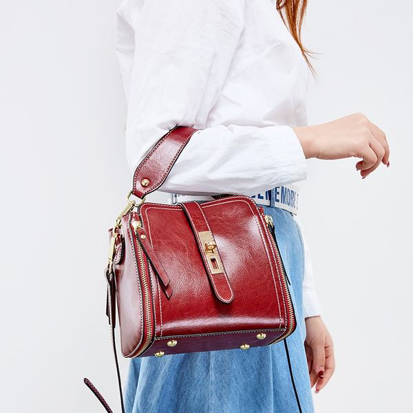 

zency simple style women tote bucket bag 100% genuine leather fashion lady shoulder crossbody bag black handbg