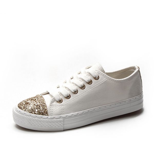 

ladies canvas shoes glitter sneakers woman new vulcanized shoes female fashion lace-up gold/sliver sequins white shoes woman flats, Black