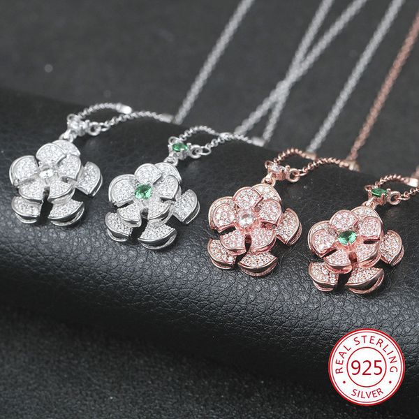 

s925 sterling silver necklace fan-shaped flowers rotatable shape pendant clavicle chain accessories fashion jewelry 2019 new hot