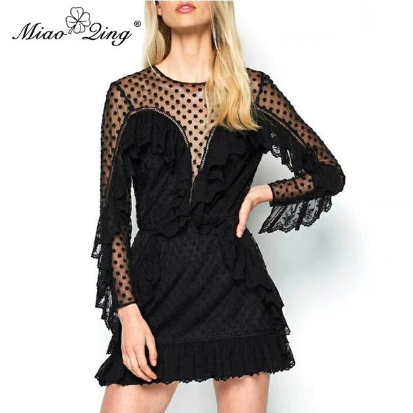 

miaoqing женщины сексуальная партия сетки платье полые лоскутное звезда оборками короткое платье элегантный старинные черный белый женская о, Black;gray