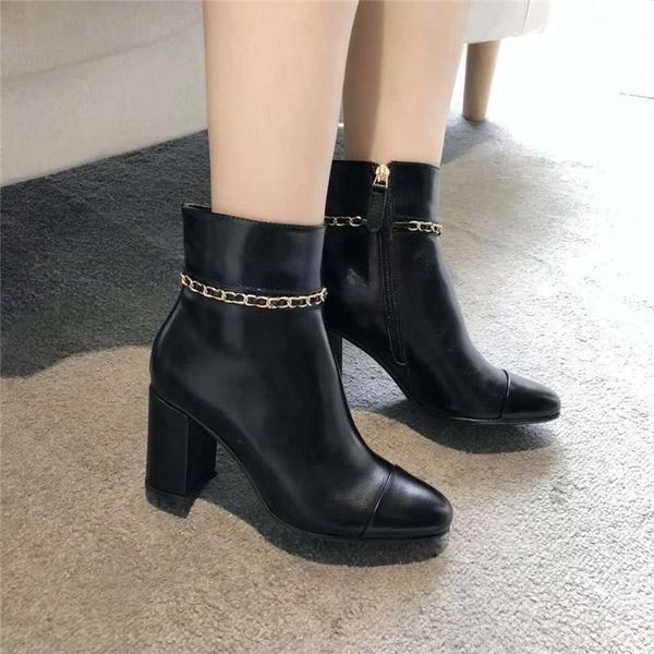 

2020 новых аутентичной мартин телячьей ботильоны женщина узелок натуральной кожа черные высокие каблуки g35008 x53109 94305 boots с коробкой, Black