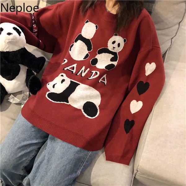 

neploe autumn winter women sweaters pullovers long sleeve cartoon panda christmas sweater korean loose oversized knitted jumpers, White;black