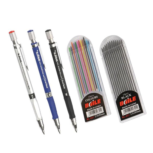 

writing point 2.0mm automatic pencil drawing design painting mechanical pencil black/colorful refills school office stationery