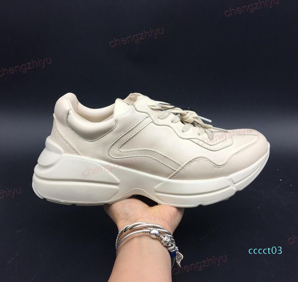 

mens rhyton casual shoe trendy dad sneaker paris dancing streetwear early spring women thick bottom sports leather sneakers with box ct03, Black