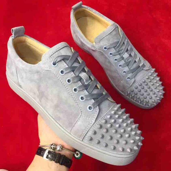 

fashion spikes low sneaker luxurious louisflats red bottom sneakers shoes for women,men strass suede party wedding casual shoes, Black