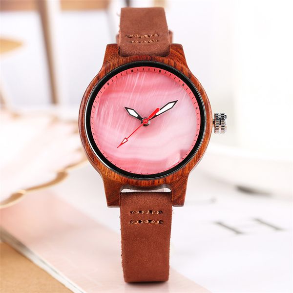 

novel wood watch women quartz genuine leather wristwatches fashion pure color dial casual ultra-light wooden clock female reloj, Slivery;brown