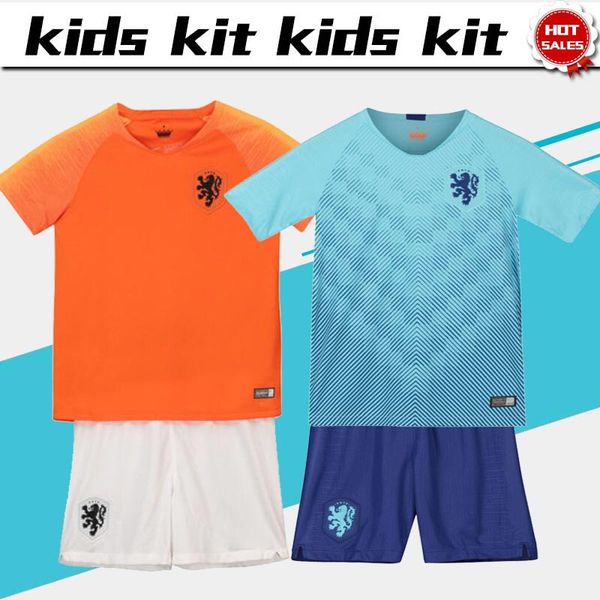 

2019 kid kit holland home orange away blue football jer ey 2018 19 10 memphi 9 do t nederland occer jer ey child occer hirt pant