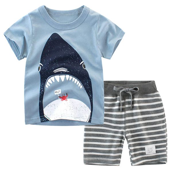 

baby boy clothes cartoon animal fish suit stripe t shirt shorts outfits clothes set sports kids fashion, White