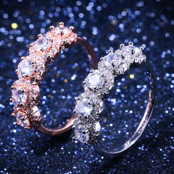 

AprilGrass Brand Rich Multicolored Decorations Luxury Women Rings With Shiny Cubic Zircon High Quality Rose Gold Silver Color Women Rings