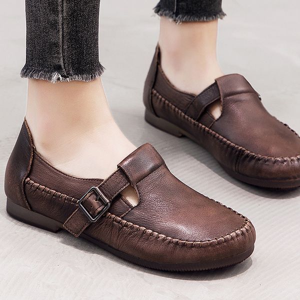 

2020 women flats shoes loafers genuine leather hard fold comfortable and soft ladies spring autumn mary janes shoes, Black