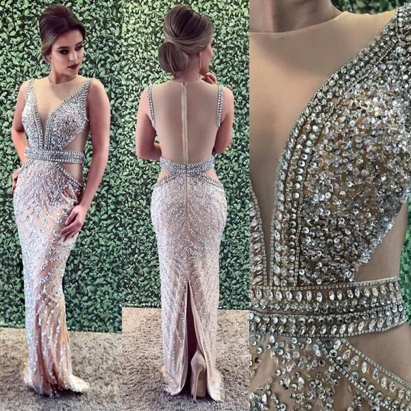 

prom dresses mermaid 2020 split beading sleeveless for women formal evening dress plus size sweep train, White;black