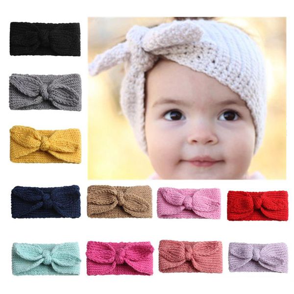 Arco Coelho da orelha malha bebê menina headbands Warmer tricô com alça crianças Outono Inverno Turban Meninas Crochet Acessórios de cabelo