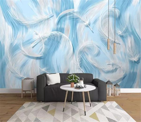 Carta da parati 3D piume dipinte a mano Nordico moderno e minimalista TV sfondo decorazione murale pittura carta da parati personalizzata che ti piace