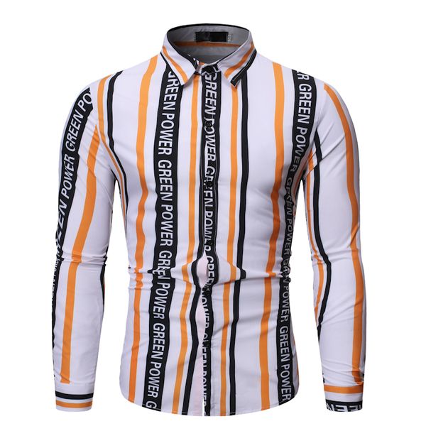 

autumn 2019 new fashion multifunctional random stripe vertical card solapa individual men's long sleeves flower shirt, White;black