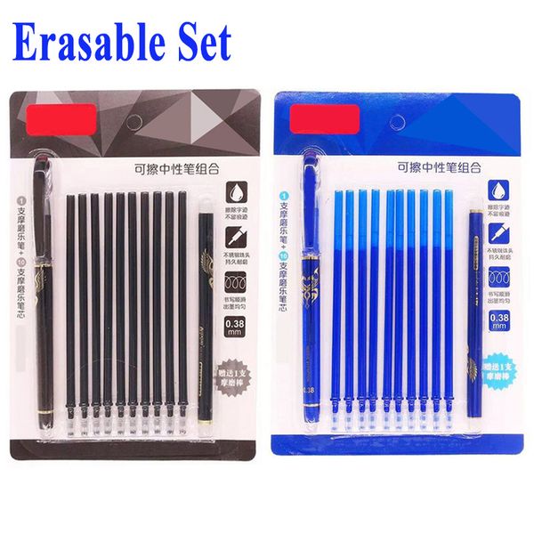 

delvtch 0.38mm erasable suit gel pen blue/black erasable refills and pens set for school office writing tools student stationery