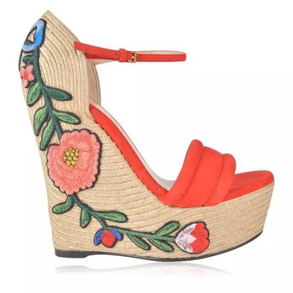 

wedges sandals ladies t show party pumps women print leather high platform summer gladiators open toe fashion brand genuine leather, Black