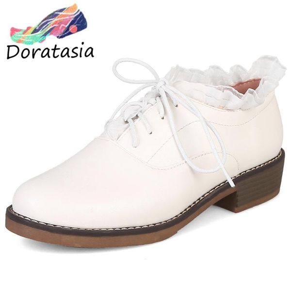 

doratasia classic girl sewing lace low heel round toe flats flats women office casual leisure sweet black shoes woman
