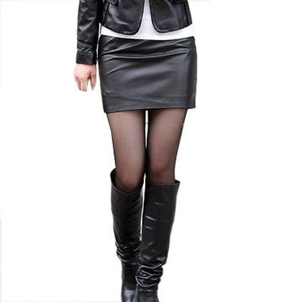 

2018 women wet look faux leather pencil bodycon high waisted skirt black