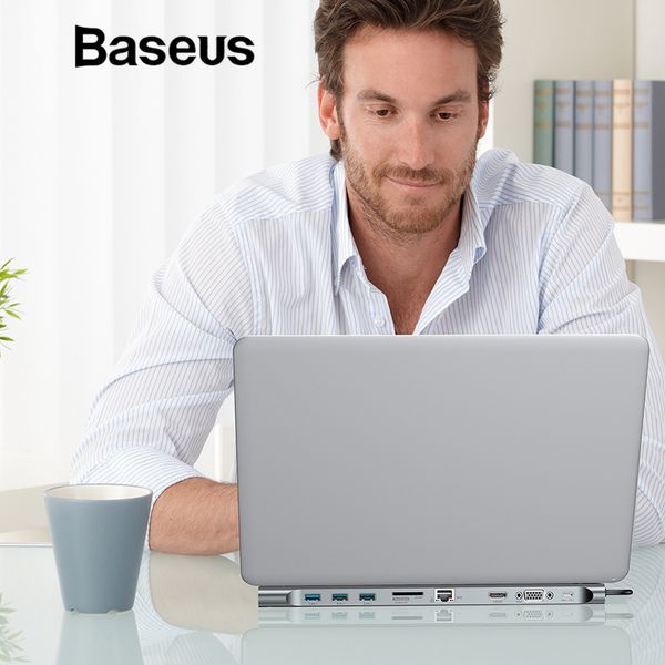 

Baseus Мульти 10in1 USB Type C HUB к HDMI VGA RJ45 USB 3.0 HUB конвертер с C адаптером SD / TF Card Reader USB для Macbook Pro