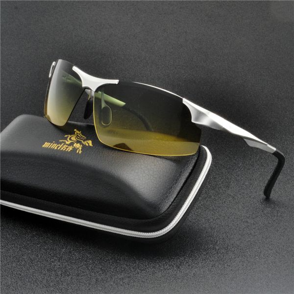 

aluminium magnesium frame polarized day and night vision sunglasses mens driving fishing sunglasses green yellow lens fml, White;black