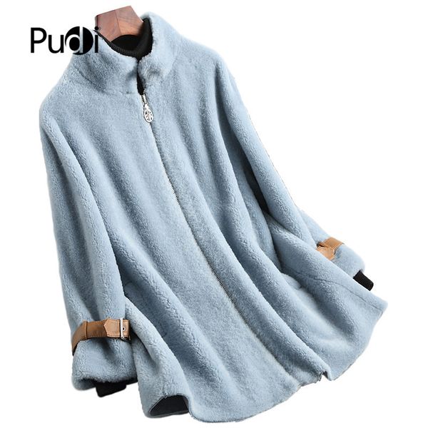 

pudi a68129 women's winter real wool fur overcoat warm jacket real fur girl coat lady long jacket overcoat, Black