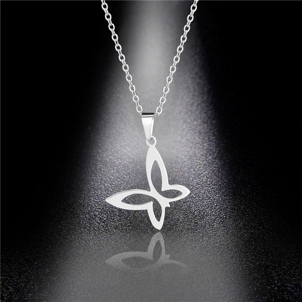 

jewelry men's necklace titanium steel butterfly pendant stainless steel necklace korean girl sweater chain wholesale, Silver
