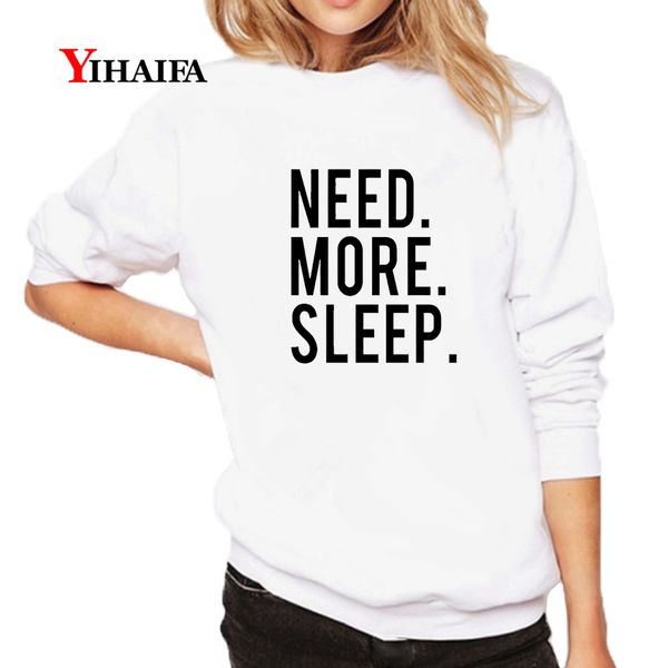 

womens sweatshirts printed hoodie pullover streetwear need more sleep letters print tracksuit plus size casual harajuku, Black