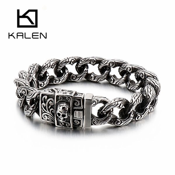 

kalen punk link chain bracelet 22cm stainless steel skull charm bangle men jewelry accessories 2020, Golden;silver