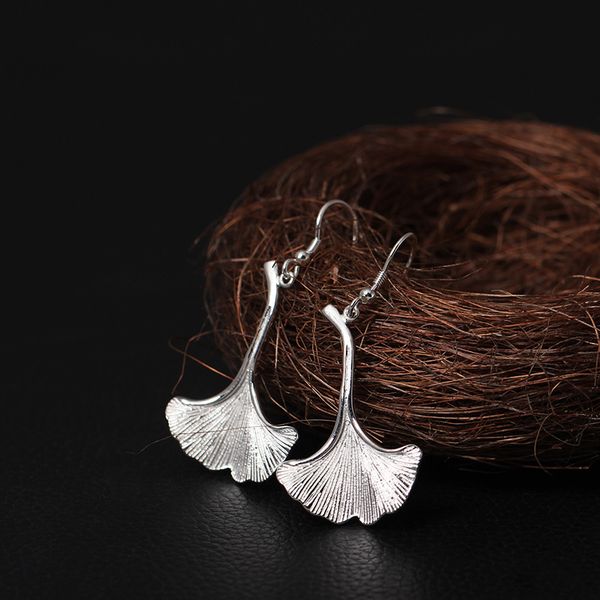 

flyleaf 925 sterling silver ginkgo leaves long drop earrings for women fashion lady gift sterling-silver-jewelry, Golden