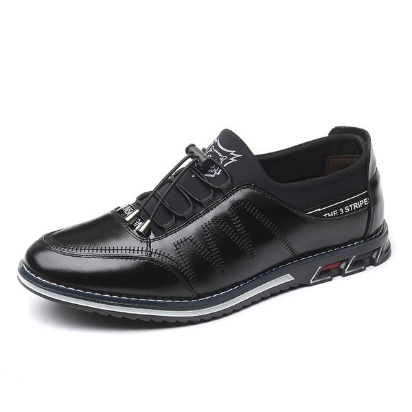 

big size 48 genuine leather men casual shoes breathable men formal business wedding driving shoes male elastic slip on loafers, Black