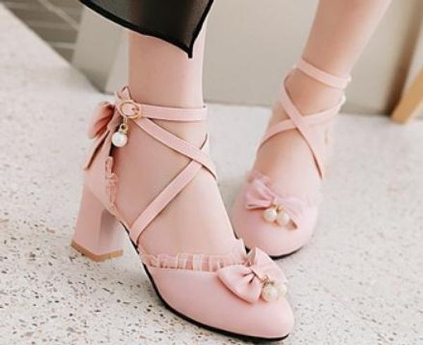 

2019 women's sandals in summer with new style high heel coarse heel round head bowknot @154, Black