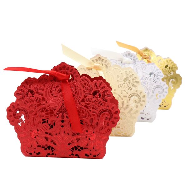 

50pcs paper flower candy box chocolates cookie bags gift boxes for baby shower birthday party favors with ribbon gold/red/white