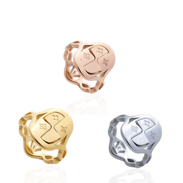 

2019 ring openwork engraving versatile men and women couple titanium steel ring engagement rings for women designer ring jewelry, Slivery;golden