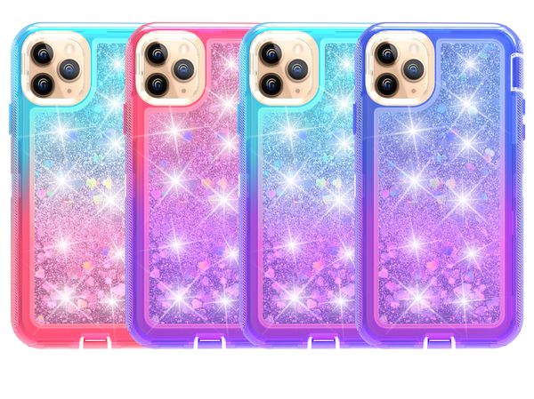 

for iphone 11 pro max xr xs max 6 7 8p gradient liquid quicksand glitter shiny case 3in1 heavy duty shockproof case