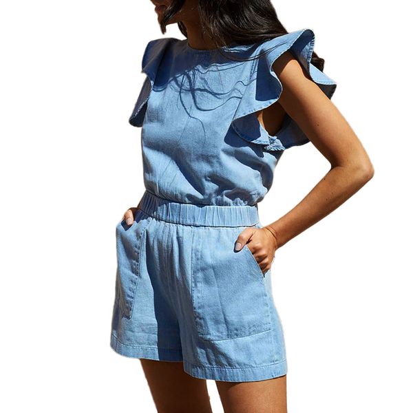 

summer women jumpsuit short ruffles pockets jumpsuits for women 2019 sleeveless denim playsuit clubwear shorts jumpsuits #8121, Black;white