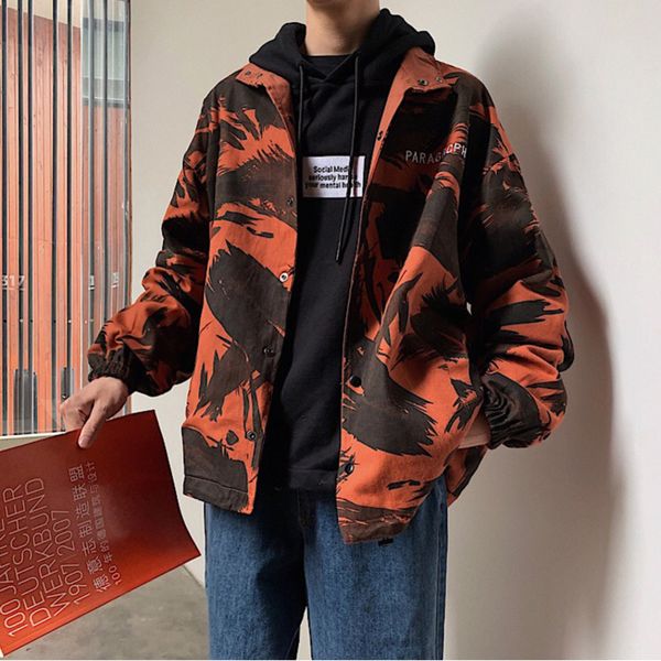 

ewq 2019 spring autumn new men camouflage wear both sides jacket chic male long sleeve loose coat single breasted clothing hd526, Black;brown