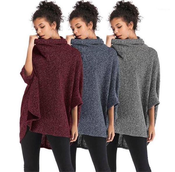 

winter loose turtle neck sweater fashion womens pullover knitted outerwear womens designer cape, Black