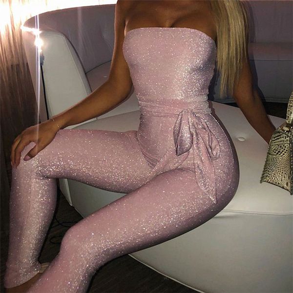 

women's jumpsuits & rompers 2021 sequin strapless belt 3 color jumpsuit one piece fashion clothing summer clothes for women, Black;white