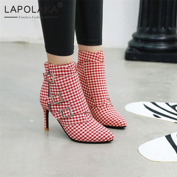 

lapolaka 2020 plus size 31-48 dropship add fur autumn winter shoes woman boots high heels pointed toe ankle boots woman shoes, Black