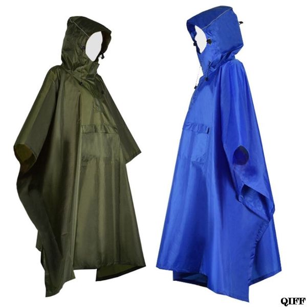

190t waterproof outdoor rain poncho reusable hiking camping packable backpacking hooded rainboat jacket with reflective strip, Blue;black