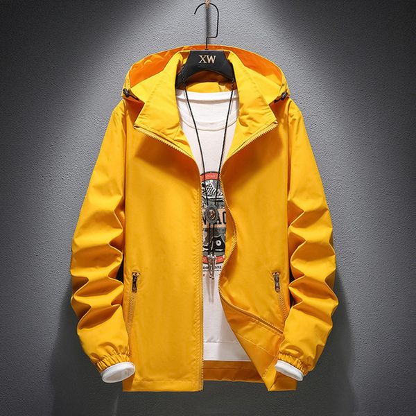 

2020 men's spring summer removable hood jacket fashion solid color windbreaker waterproof casual bomber jacket zipper coat s-7xl, Black;brown
