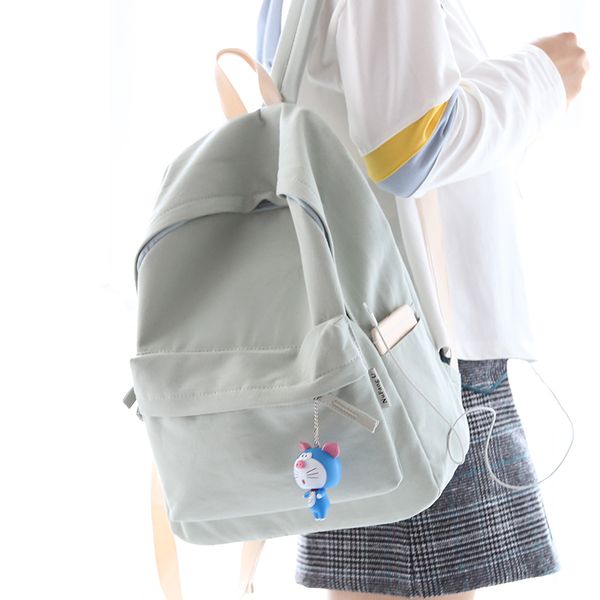 

korean simple style women canvas backpack teenagers solid color college bag girls outdoor durable cloth bags mochila df649