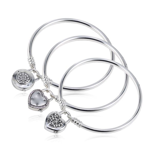 

authentic 925 sterling silver moments bangle with tree of love clasp charm bracelet diy jewelry bangles for women, Golden;silver