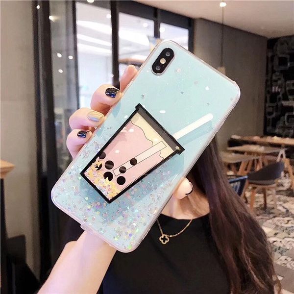 

cute 3d drink cup phone case luxury glitter soft back cover for iphone xs max xr i6 7 8 plus