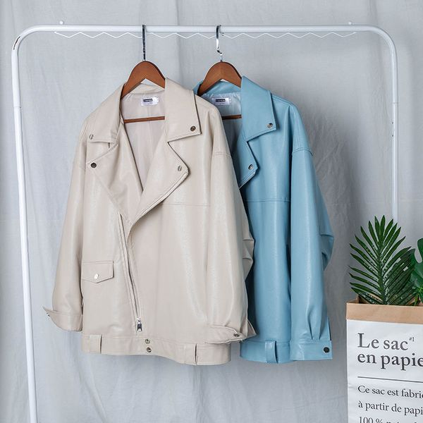 

spring autumn leather jacket men's fashion solid color loose hip-hop bomber jacket men streetwear wild motorcycle mens, Black