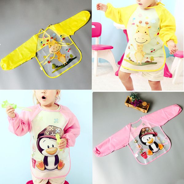 

cartoon cute baby bibs waterproof long sleeve animals kids painting apron newborn baby feeding cloth