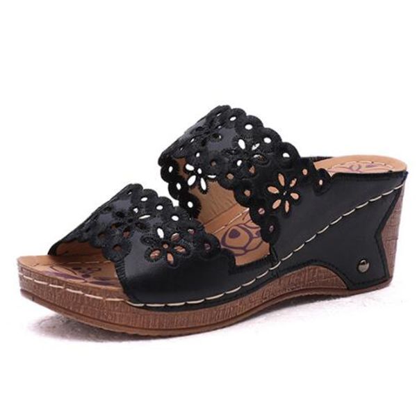 

new wedge sandals women's muffins hollowed out increased fashion and comfortable wild open-toed sandals and slippers women, Black