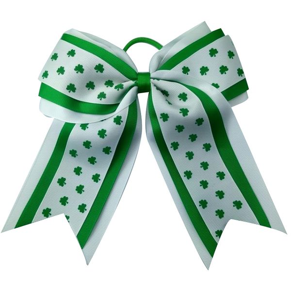 

adogirl boutique ribbonfour-leaf clover print cheerleading hair bows elastic hair bands girl handmade accessories scrunchie, Slivery;white